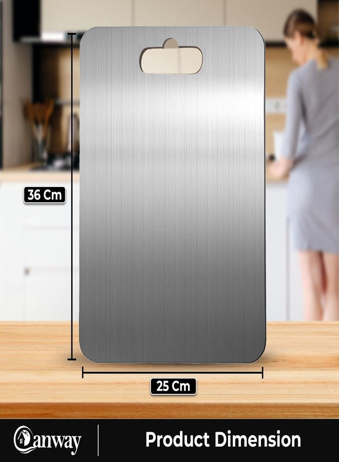CANWAY® Stainless Steel Chopping Board 36x25 cm with Handle | Anti-Slip Cutting Board for Kitchen | Hygienic & Easy to Clean | Ideal for Vegetables, Fruits & Meat - Image 2